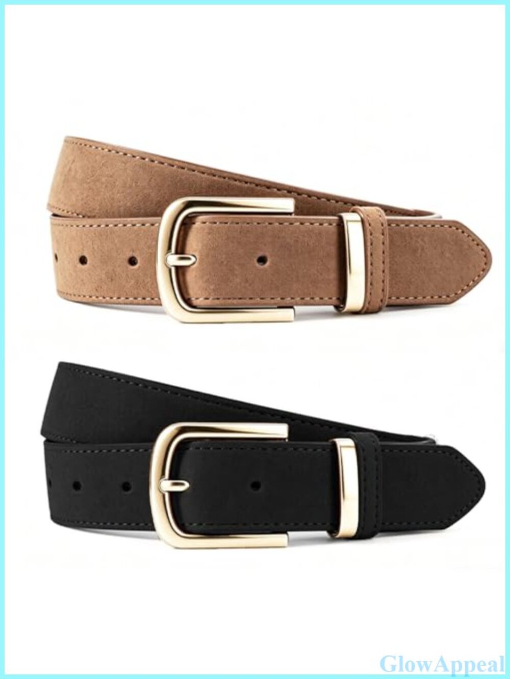 Suede Faux Leather Women's Belt Set Square Gold Buckle